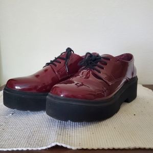 Patent leather platform loafers